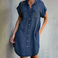Bonnie | Damen Denim Mini Kleid mit Knopfleiste in Dunkelgrau
