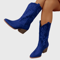 Brecka | Damen Westernstiefel mit weiter Wadenpassform und Stickerei in Königsblau