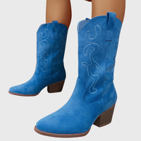 Brecka | Damen Westernstiefel mit weiter Wadenpassform und Stickerei in Himmelblau