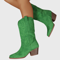 Brecka | Damen Westernstiefel mit weiter Wadenpassform und Stickerei in Dunkelgrün