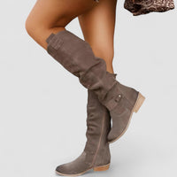 Ailsa | Damen kniehohe Schlupfstiefel mit Ziehlasche in Taupe