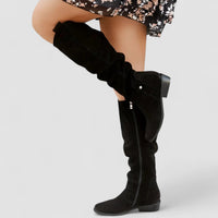 Ailsa | Damen kniehohe Schlupfstiefel mit Ziehlasche in Schwarz
