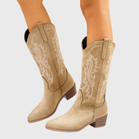 Cambria | Damen Westernstiefel mit weitem Schaft und Blockabsatz in Sepia