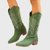 Cambria | Damen Westernstiefel mit weitem Schaft und Blockabsatz in Grün