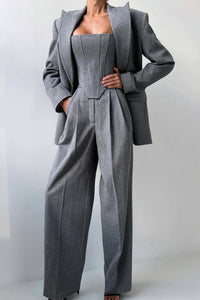 Brianna | Damen Dreiteiler Hosenanzug Set in Grau
