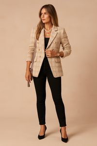 Brigitte | Damen Karierte Taillierte Blazer in Khaki