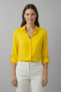Britta | Damen Langarm Hemdbluse mit Kragen in Gelb