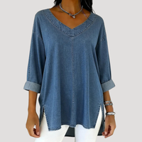 Britta | Damen V-Ausschnitt Jeanstunika 3/4 Arm in Blau