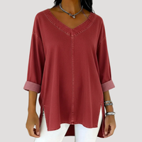 Britta | Damen V-Ausschnitt Jeanstunika 3/4 Arm in Rot