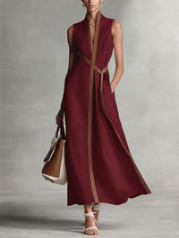Brunhild | Damen Ärmelloses Wickelkleid Midi in Rot