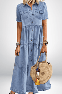 Brunhilde | Damen Jeanskleid Maxikleid mit Knopfleiste in Dunkelblau