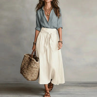 Brunilda | Damen Zweiteiliges Set Bluse Rock in Grau
