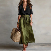 Brunilda | Damen Zweiteiliges Set Bluse Rock in Schwarz