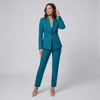 Delphine | Damen Hosenanzug Einknopf Blazer Tailliert Elegant Business in Blaugrün