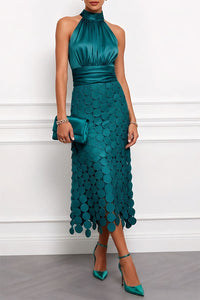 Céline | Halterneck Midi Kleid in Dunkelgrün
