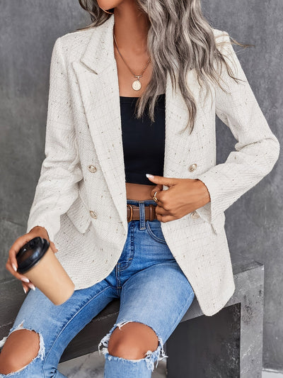 Eleganter Tweed-Doppelreiher-Blazer Mit Reverskragen In Beige Für Damen |  Ideal für das tägliche Tragen