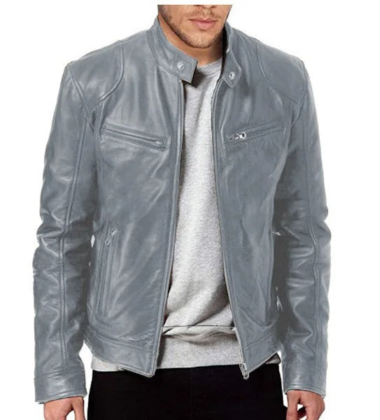 Casual Vegane Lederjacke mit Stehkragen für Herren | Ideal für den Winter