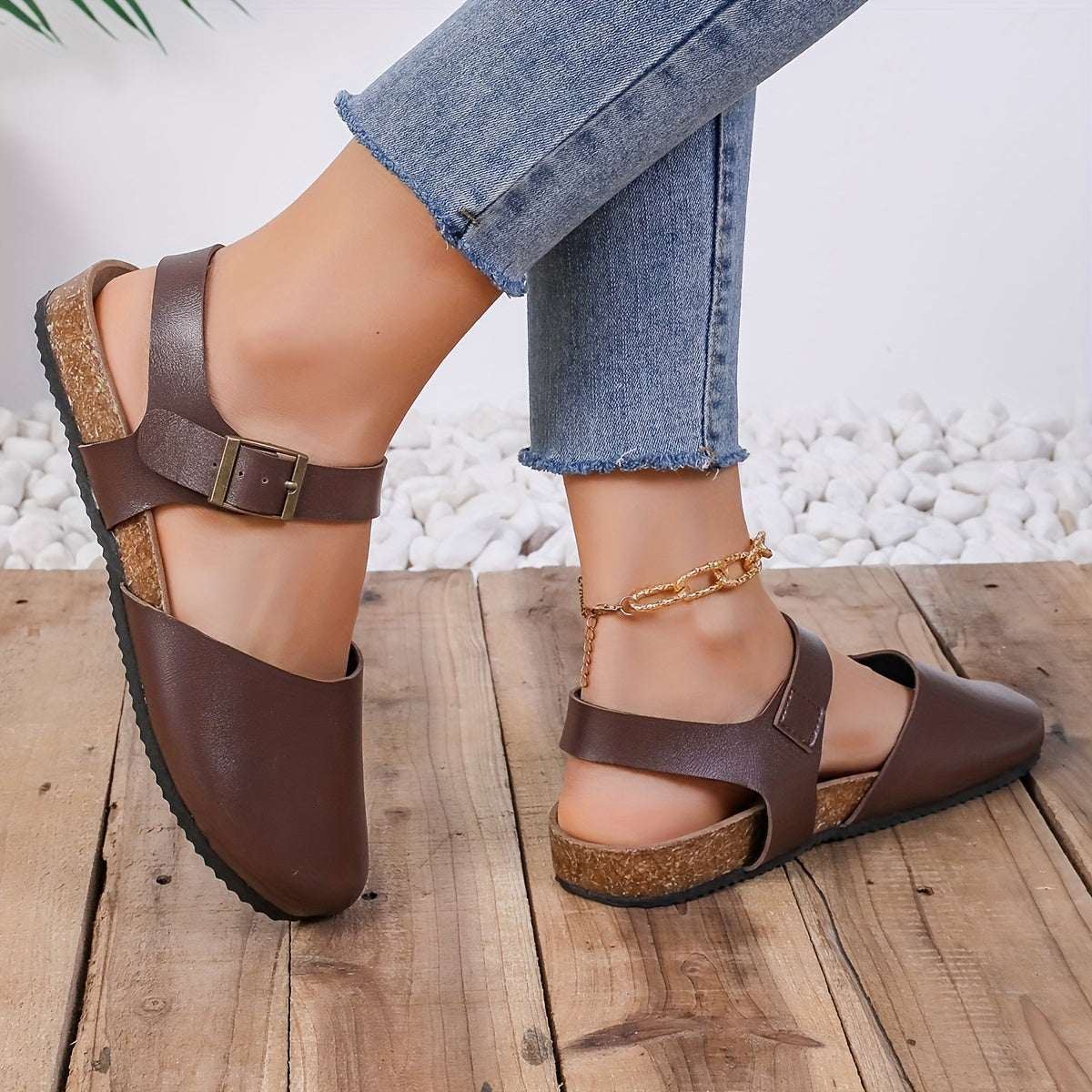 Fudus | Retro Damen Slingback Sandalen Mit Kork Und Geschlossener Spitze