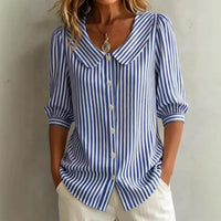 Greta | Damen Gestreifte Bluse mit Knopfleiste in Blau