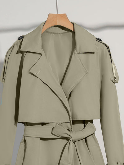 Latina | Damen Langer Doppelknopf-Trenchcoat mit Taillengürtel – Elegante Passform