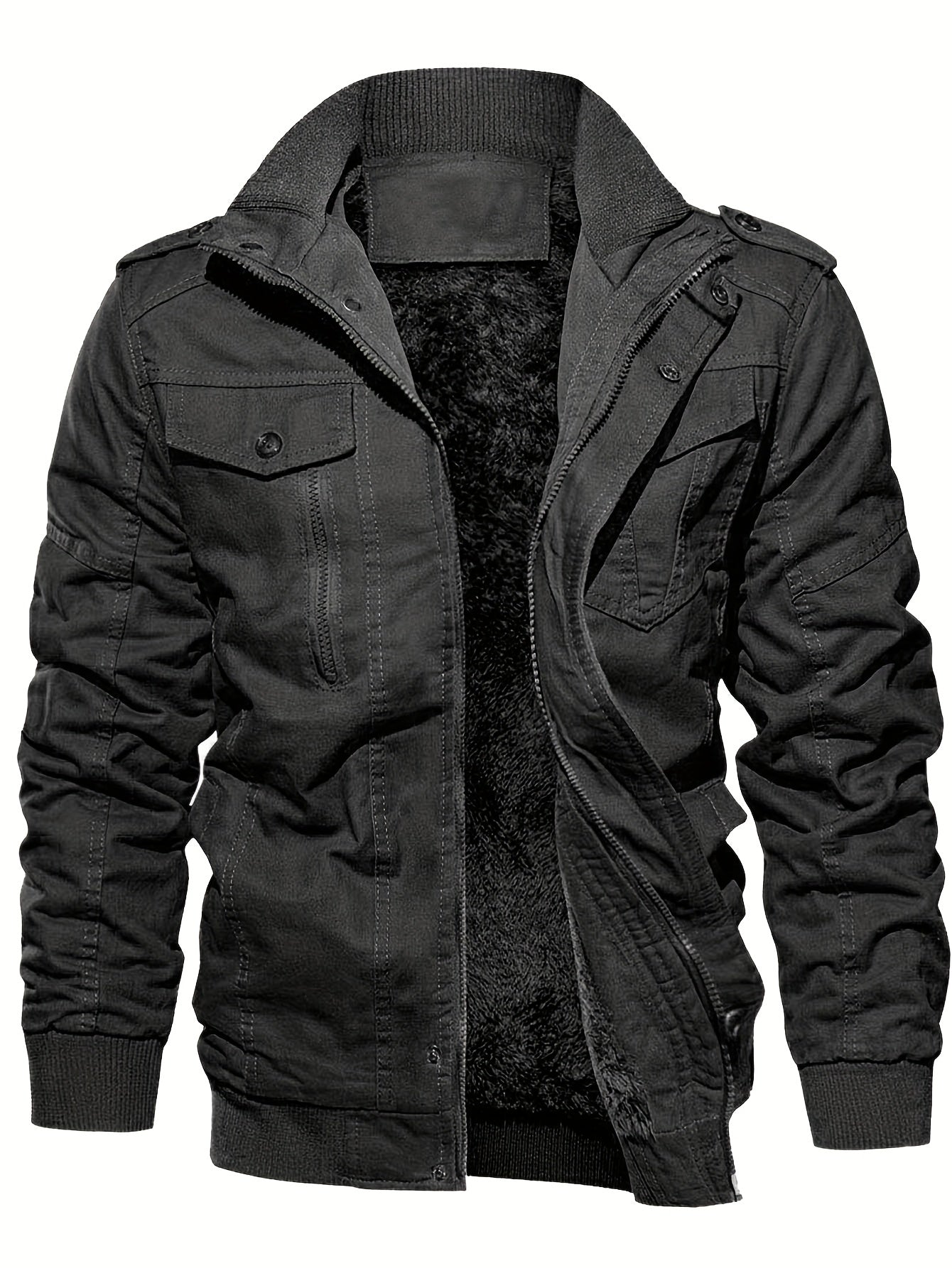 Stylische Einfarbige Fleece Futter Multi-Taschen Outdoor Jacke für Herren | Perfekt für Outdoor-Aktivitäten
