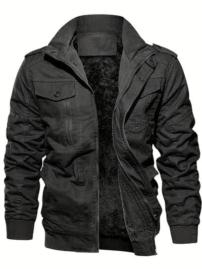 Stylische Einfarbige Fleece Futter Multi-Taschen Outdoor Jacke für Herren | Perfekt für Outdoor-Aktivitäten