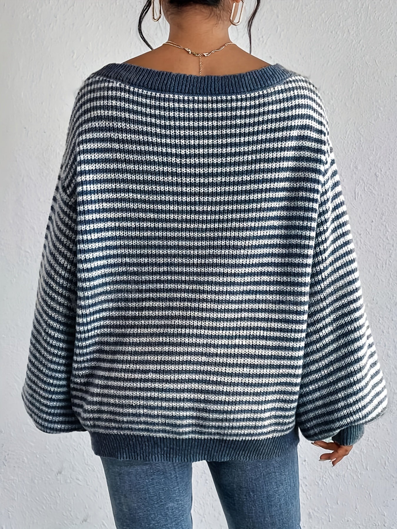 Lässiger Oversized Strickpullover aus Baumwolle mit Streifen und Elastischem Stoff für Damen | Ideal für den Winter