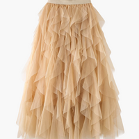 Damenrock Elegante Mehrlagige Volant Romantisches Festkleid in Beige