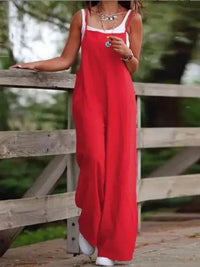 Elfriede | Damen Leinenjumpsuit Latzhose Wide-Leg-Pants Träger Hosenanzug in 5