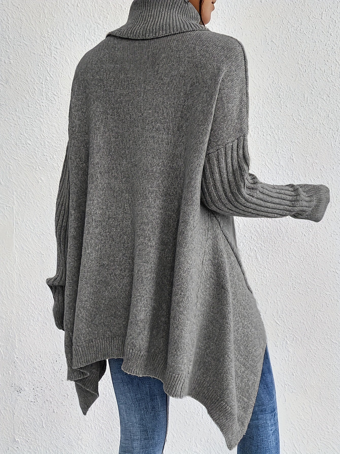 Lässiger Longpullover Damen mit Asymmetrischem Saum und Rollkragen aus Baumwolle für Damen | Ideal für den Winter