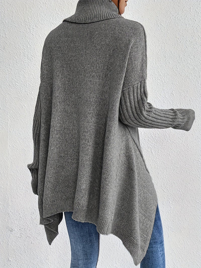 Lässiger Longpullover Damen mit Asymmetrischem Saum und Rollkragen aus Baumwolle für Damen | Ideal für den Winter