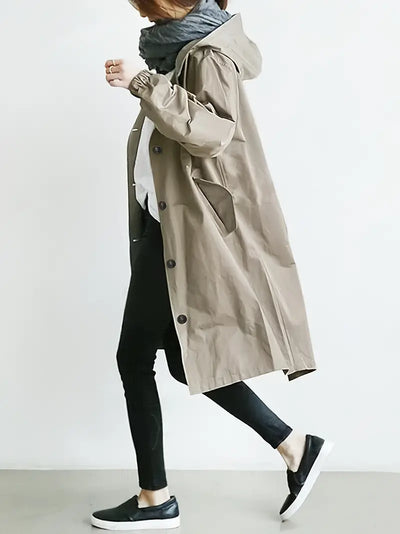 Stylische Taillierte Regenjacke mit Knöpfen und Kapuze für Damen | Ideal für den Winter