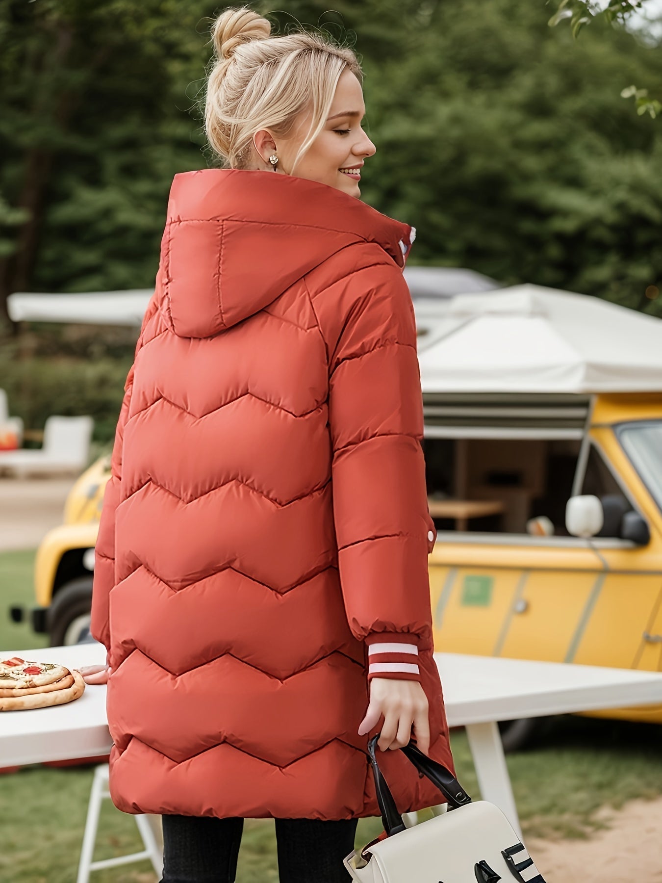 Langer lässiger Wintermantel mit Kordelzug und Klappentaschen für Damen |  Ideal für den Winter