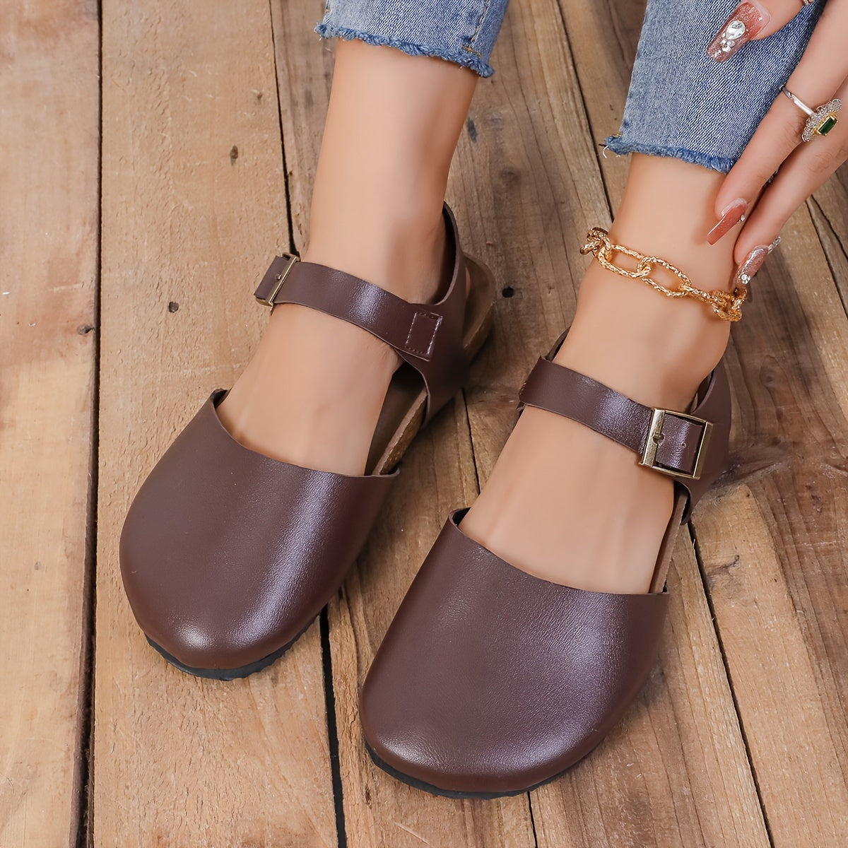 Fudus | Retro Damen Slingback Sandalen Mit Kork Und Geschlossener Spitze