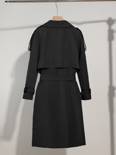 Latina | Damen Langer Doppelknopf-Trenchcoat mit Taillengürtel – Elegante Passform