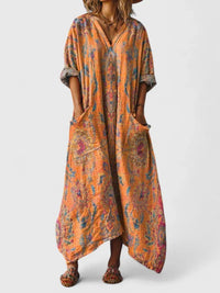 Calypso | Damen Paisley Boho Maxikleid mit V-Ausschnitt in Orange