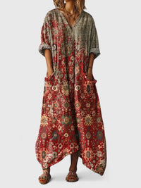 Calypso | Damen Paisley Boho Maxikleid mit V-Ausschnitt in Rot