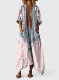 Calypso | Damen Paisley Boho Maxikleid mit V-Ausschnitt in Hellrosa