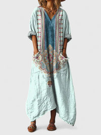 Calypso | Damen Paisley Boho Maxikleid mit V-Ausschnitt in Puderblau