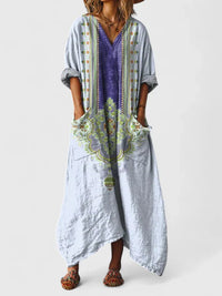Calypso | Damen Paisley Boho Maxikleid mit V-Ausschnitt in Hellblau