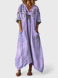 Calypso | Damen Paisley Boho Maxikleid mit V-Ausschnitt in Lila