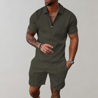 Caspian | Herren Texturiert Polo Shorts Set in Grün