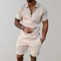 Caspian | Herren Texturiert Polo Shorts Set in Khaki