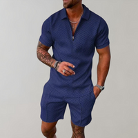 Caspian | Herren Texturiert Polo Shorts Set in Marineblau