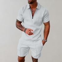 Caspian | Herren Texturiert Polo Shorts Set in Weiß