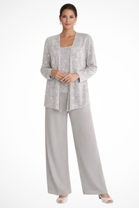 Cassiopeia | Damen Pailletten Anzug Set in Silber