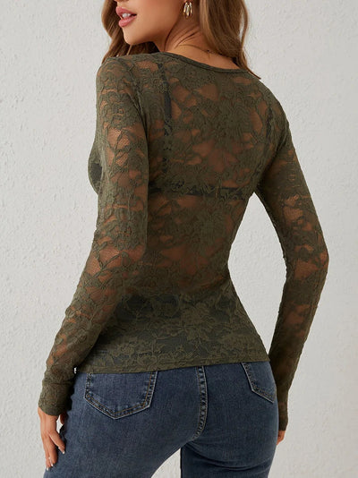 Buckey® | Langarmshirt mit V-Ausschnitt und Spitze