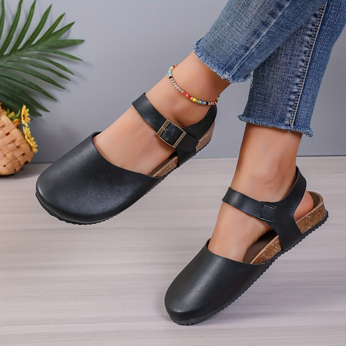 Fudus | Retro Damen Slingback Sandalen Mit Kork Und Geschlossener Spitze