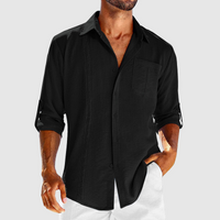 Raivo | Herren Langarm Leinen Overshirt in Schwarz