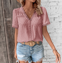 Celestine | Damen Kurzarm Bluse mit V-Ausschnitt in Rosa
